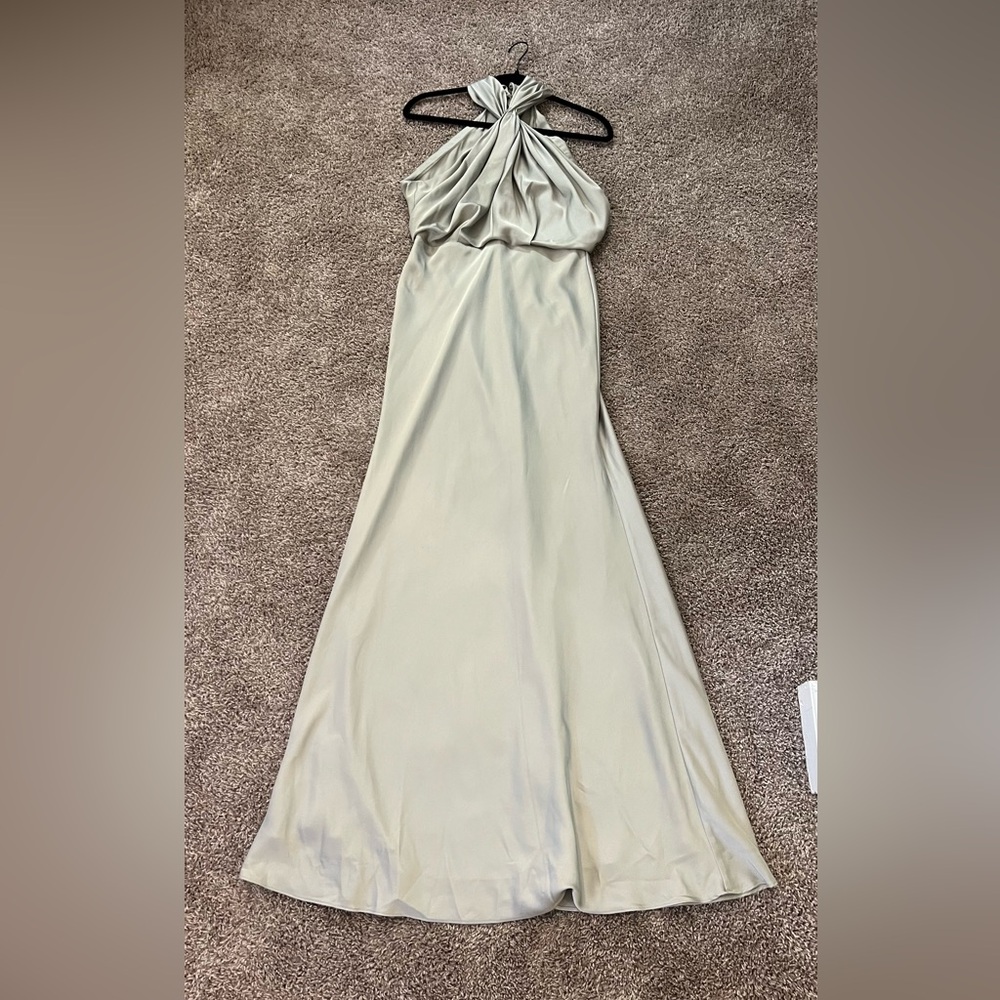 ASOS Sage Green Halter Dress, Peephole Back, Worn Once! Size US 4 
Retail $180 - Picture 3 of 12